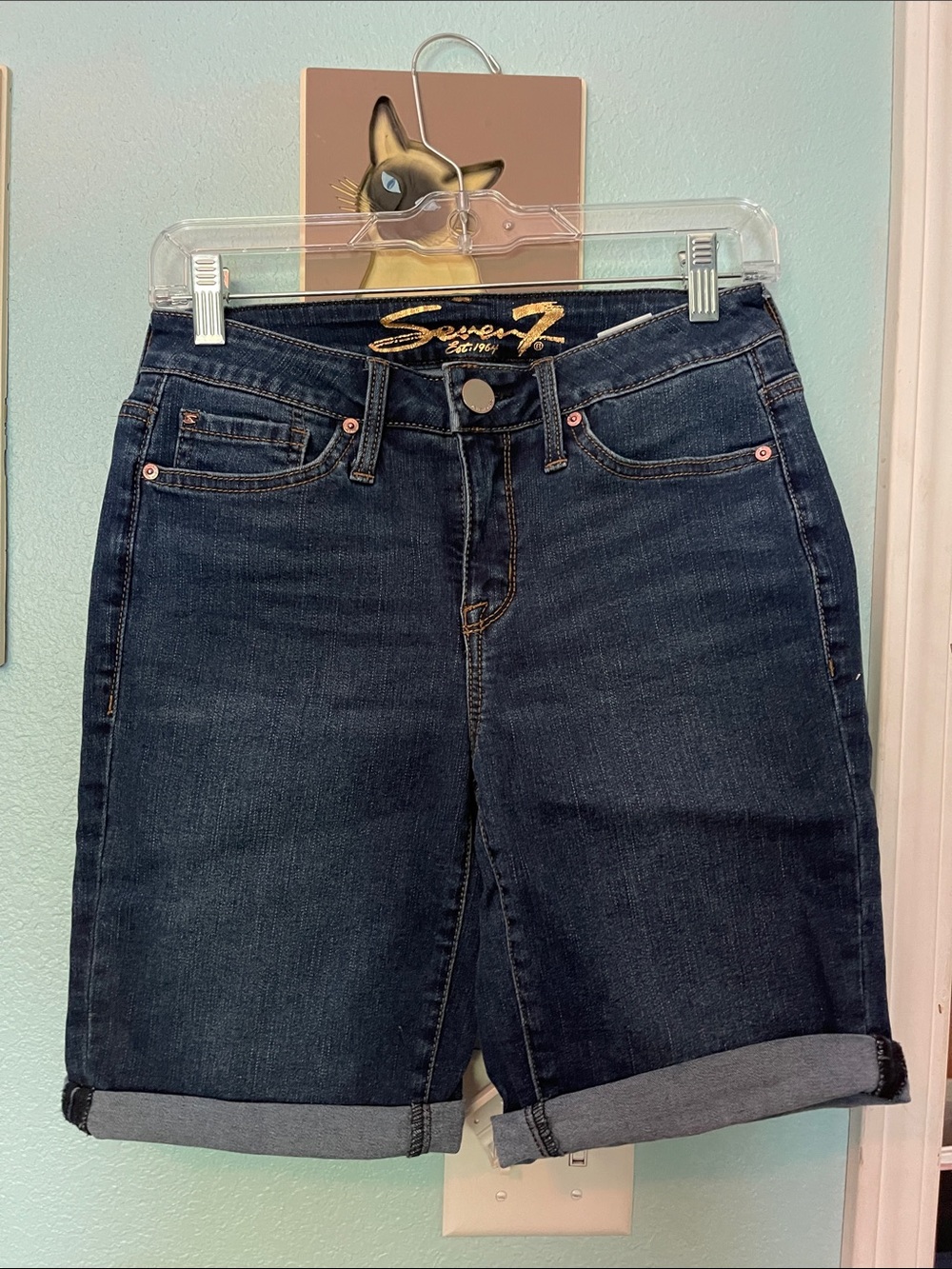 Seven7 Indigo Blue Rolled Hem Denim Bermuda Shorts